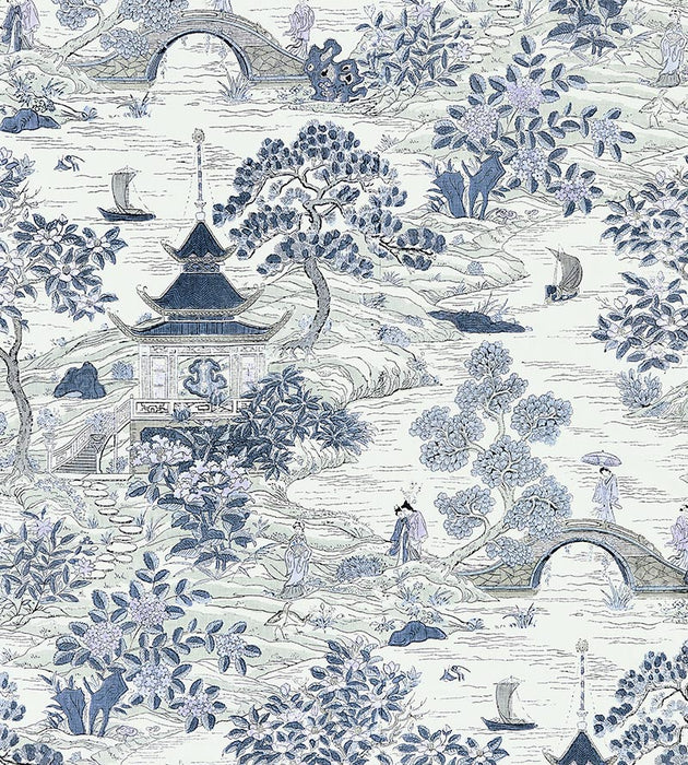 Scalamandre Satomi Hand Block Print Evening Blue Fabric Sample SC166240003