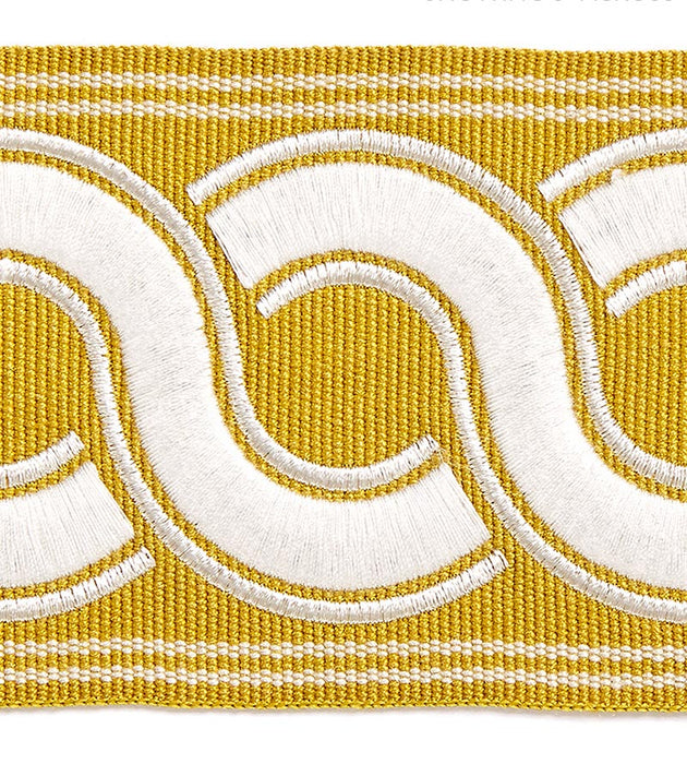 Scalamandre Guilloche Embroidered Tape Brass Trim Sample SCT32830003