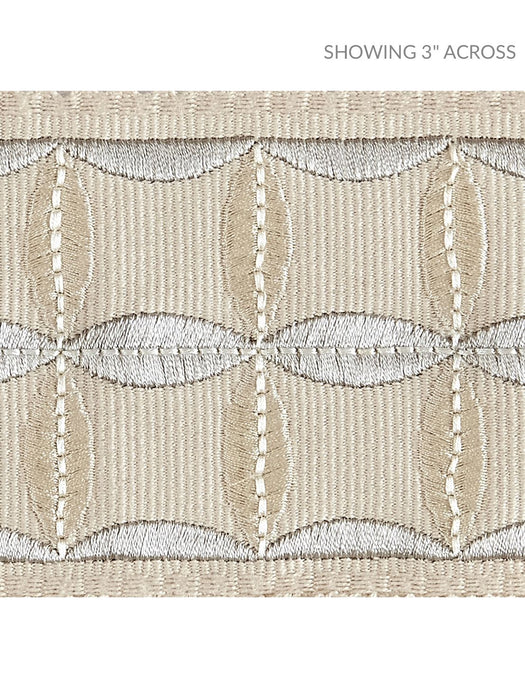 Scalamandre Fiori Embroidered Tape Flax Trim Sample SCT32880003