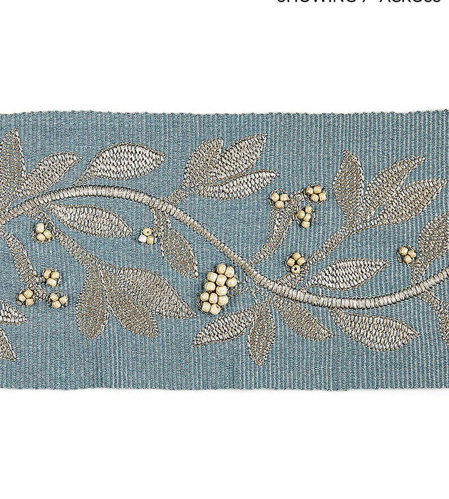 Scalamandre Laurel Embroidered Tape Bluestone Trim Sample SCT32920003