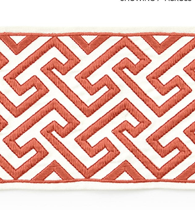 Scalamandre Labyrinth Embroidered Tape Coral Trim Sample SCT33190003