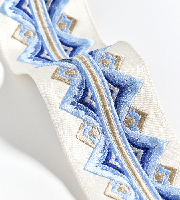 Scalamandre Flamme Embroidered Tape Porcelain Trimming Sample SCT33350003