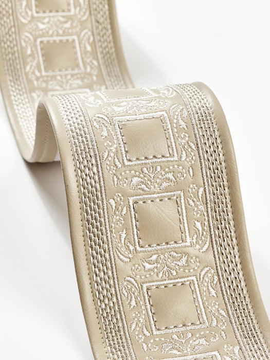Scalamandre Archduke Embroidered Tape Camel Trim Sample SCT33390003