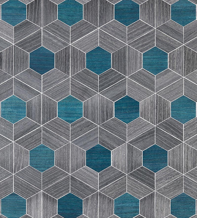 Scalamandre Hive - Wood Ash & Aqua Wallpaper SCWP884670003