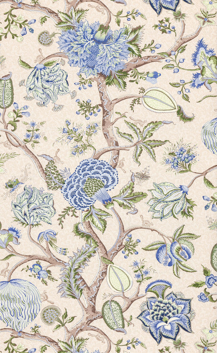 Scalamandre Pondicherry Blue Green On Cream Fern Wallpaper Sample SCWP885850003