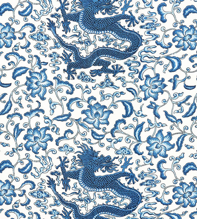 Scalamandre Chi'En Dragon Linen Print Indigo Fabric SC165580004