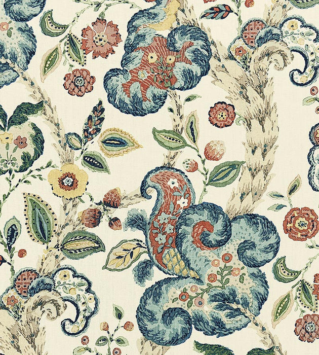 Scalamandre Cumbria Hand Block Print Multi On Cream Fabric SC166030004