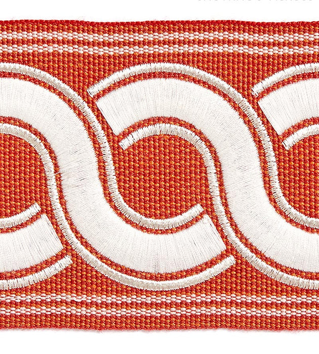 Scalamandre Guilloche Embroidered Tape Coral Trim Sample SCT32830004