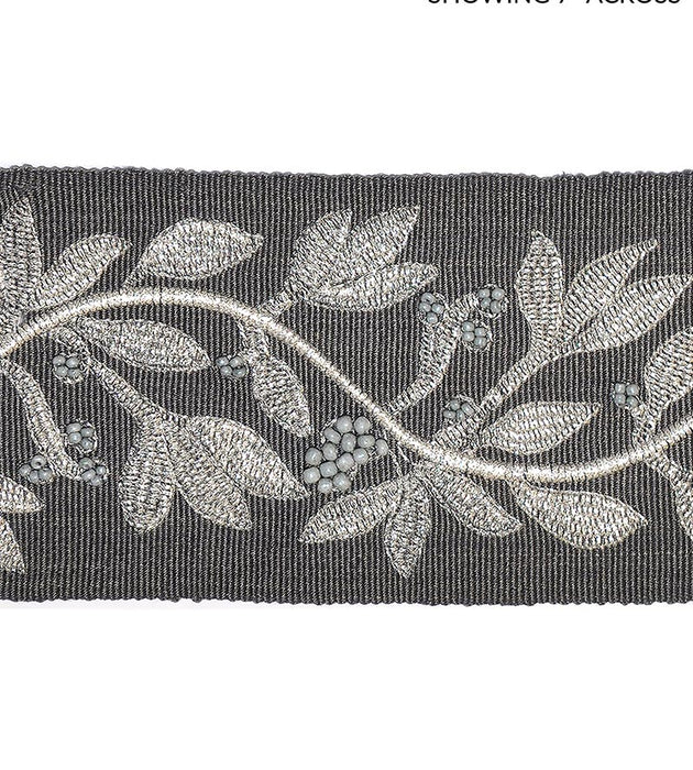 Scalamandre Laurel Embroidered Tape Charcoal Trim Sample SCT32920004
