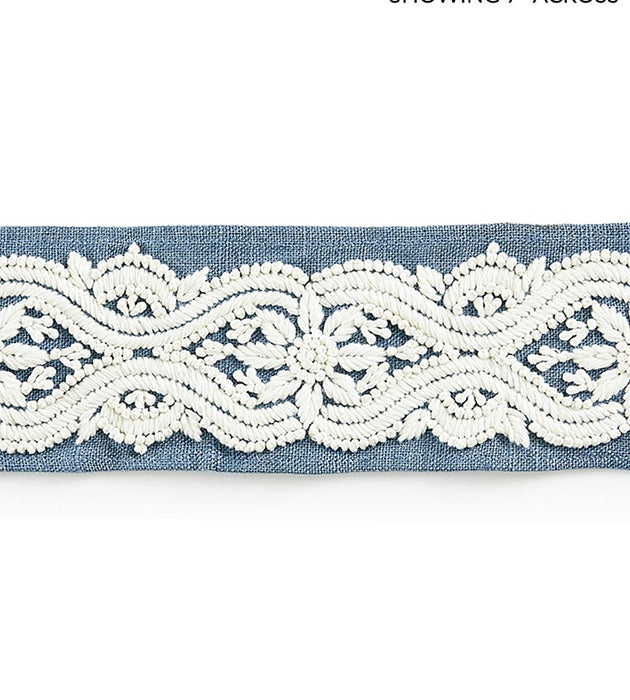 Scalamandre Linnea Embroidered Tape Copenhagen Blue Trim Sample SCT32980004