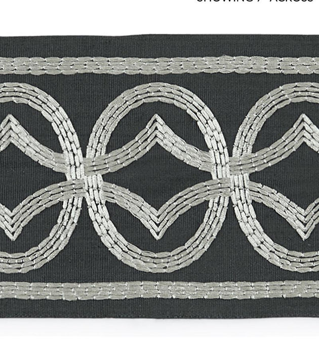 Scalamandre Athena Embroidered Tape Charcoal Trim Sample SCT33050004