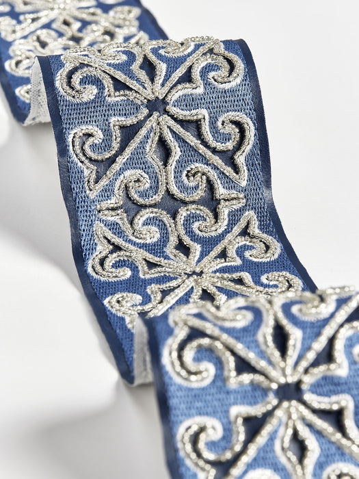 Scalamandre Saxony Embellished Tape Midnight Trim Sample SCT33370004
