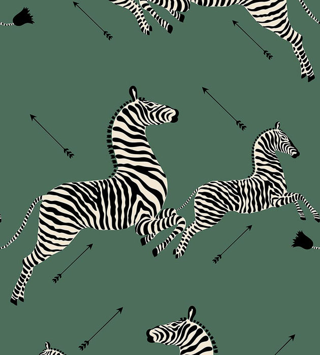 Scalamandre Zebras Serengeti Green Wallpaper SCWP81388M0004