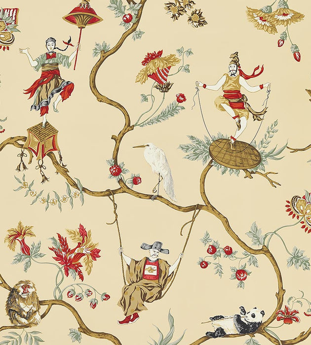Scalamandre Ming Circus Multi On Tea Wallpaper SCWP816050004