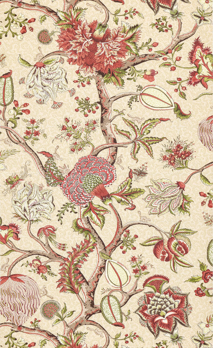 Scalamandre Pondicherry Turkey Red On Lime Fern Wallpaper SCWP885850004