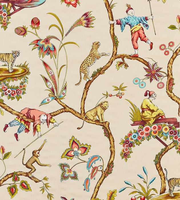 Scalamandre Chinoise Exotique Cotton Print Ecru Fabric Sample SC162110005