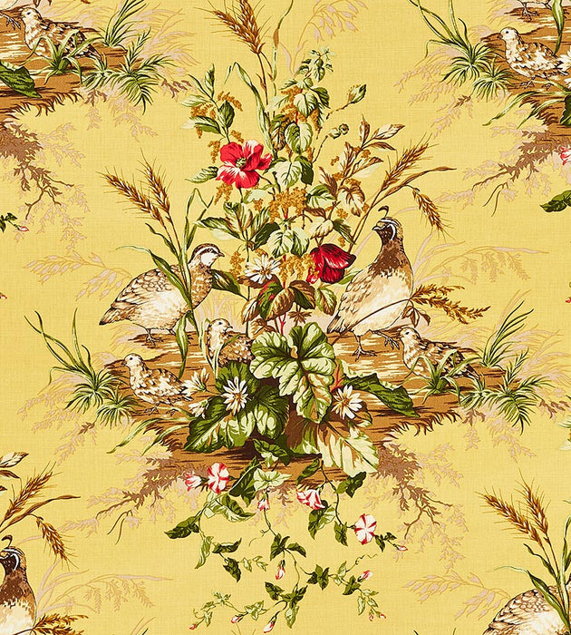 Scalamandre Edwin'S Covey Linen Print Multi On Mustard Fabric Sample SC163100005