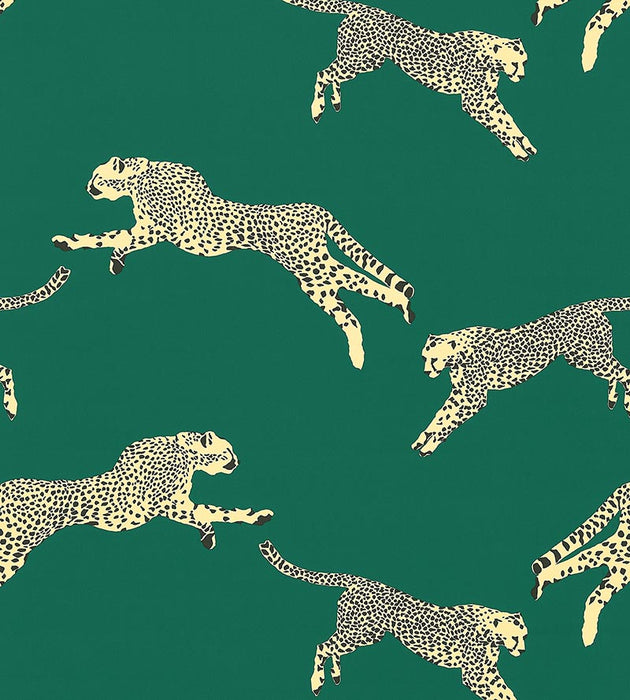 Scalamandre Leaping Cheetah Cotton Print Evergreen Fabric SC166340005
