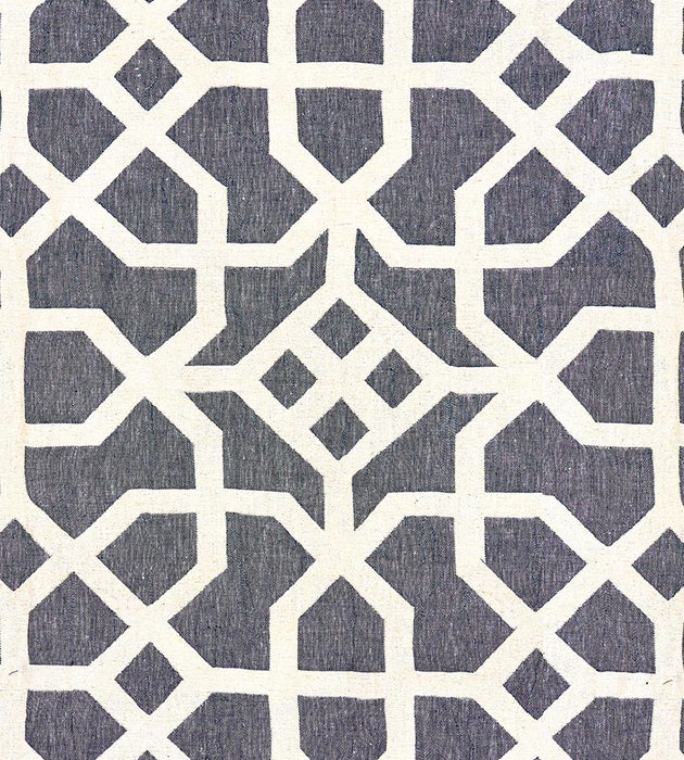 Scalamandre Linen Lattice Indigo & Greige Fabric SC271490005