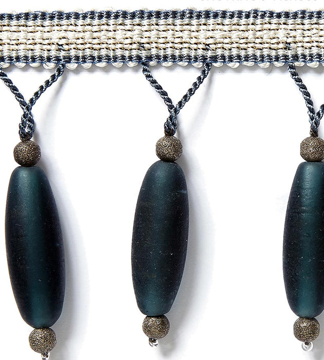 Scalamandre Vionnet Beaded Fringe Petrol Trim Sample SCFX15010005