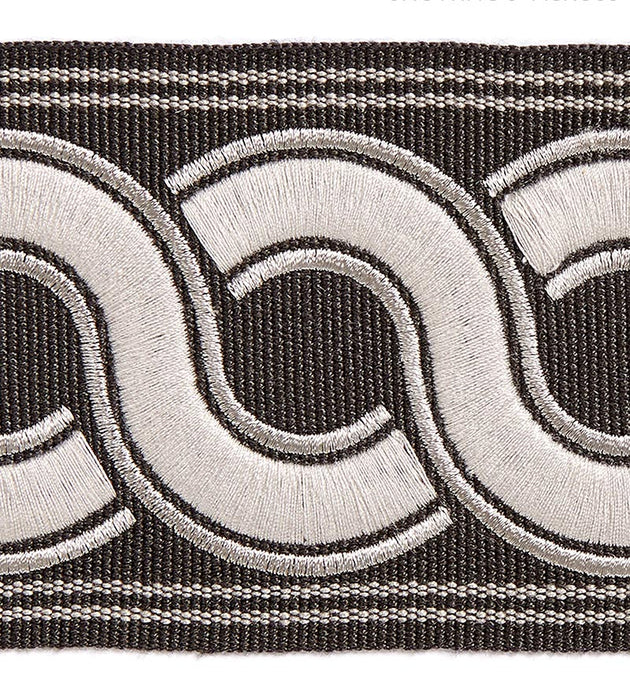Scalamandre Guilloche Embroidered Tape Charcoal Trim Sample SCT32830005