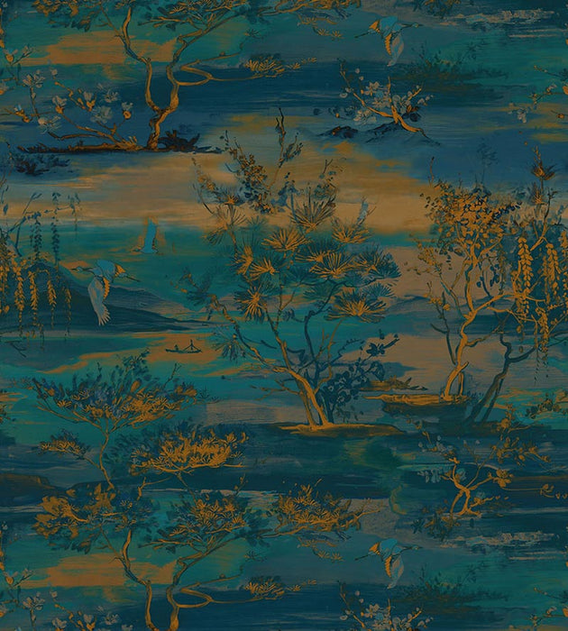 Scalamandre Sagimai Teal Wallpaper SCWP884510005