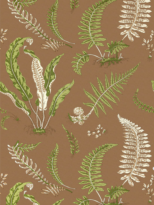 Scalamandre Elsie De Wolfe Greens On Brown Wallpaper SCWP88592D0005