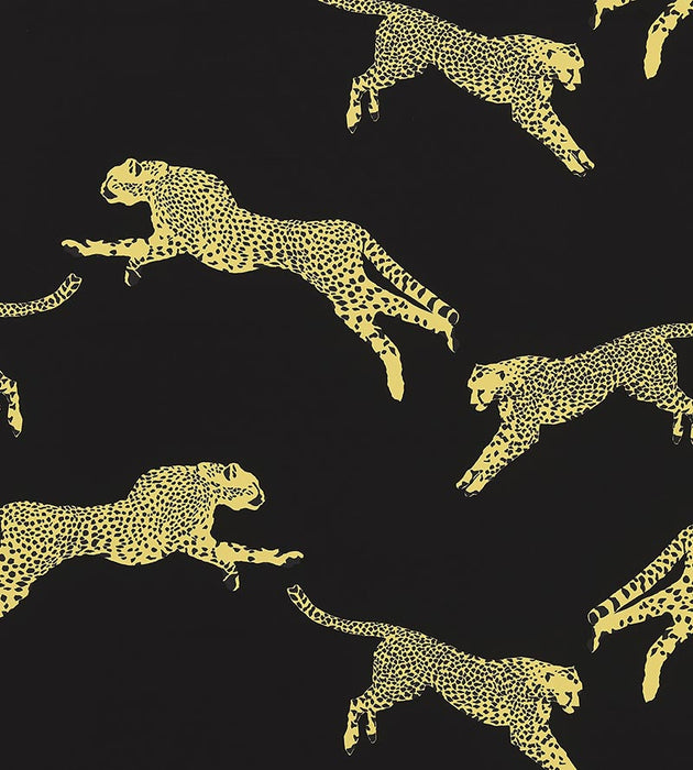 Scalamandre Leaping Cheetah Cotton Print Black Magic Fabric SC166340006