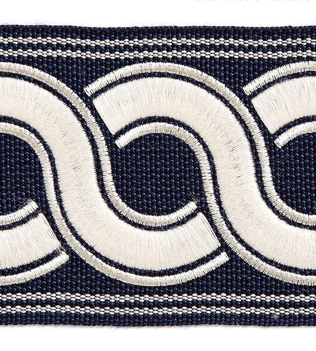 Scalamandre Guilloche Embroidered Tape Indigo Trim Sample SCT32830006