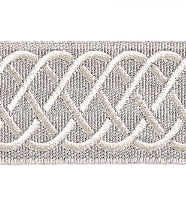 Scalamandre Helix Embroidered Tape Silver Grey Trim Sample SCT32840006