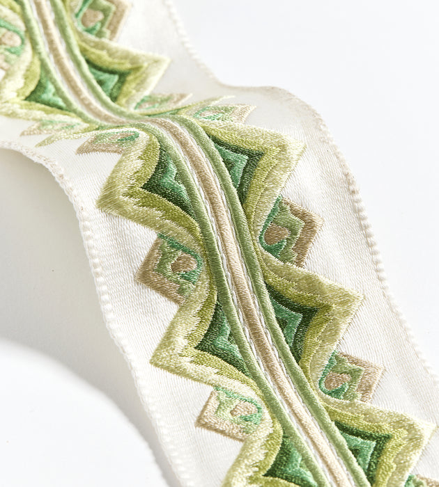 Scalamandre Flamme Embroidered Tape Jade Trimming Sample SCT33350006
