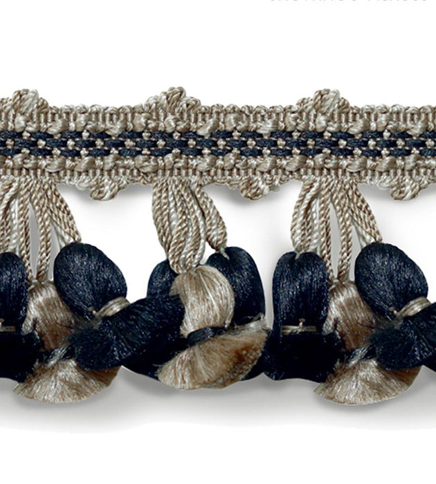 Scalamandre Newport Tassel Fringe Taupe, Black & Grey Trim Sample SCFT11030008