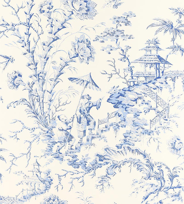 Scalamandre Pillement Toile China Blue Wallpaper Sample SCWP815610011