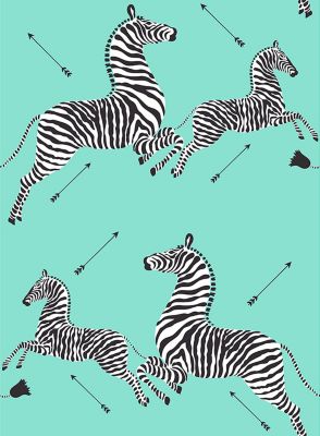 Scalamandre Zebras | Removable Aqua Wallpaper Sample SCWP81388PS0019