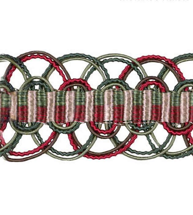 Scalamandre Le Havre Greens, Red Trim Sample SCV8740024