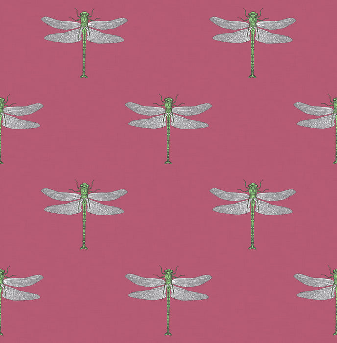 Seabrook Designs Catalina Rose Pink, Green, Metallic Silver, And Black Wallpaper Sample TA20301