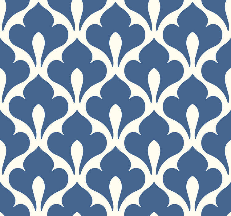 Seabrook Designs Grenada Prussian Blue And White Wallpaper Sample TA20802
