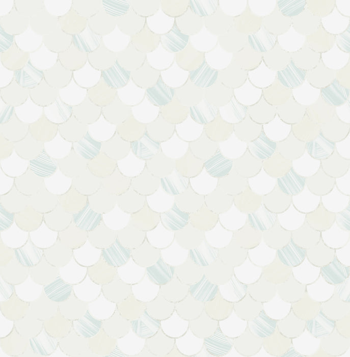 Seabrook Designs Catalina Scales Light Blue, Metallic, And White Wallpaper Sample TA20904