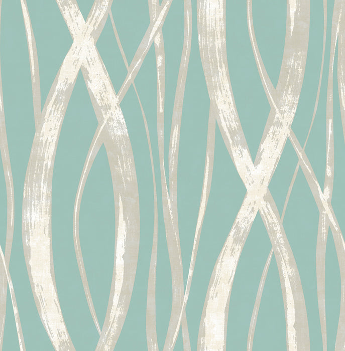 Seabrook Designs Barbados Turquoise, Metallic Silver, And White Wallpaper Sample TA21104