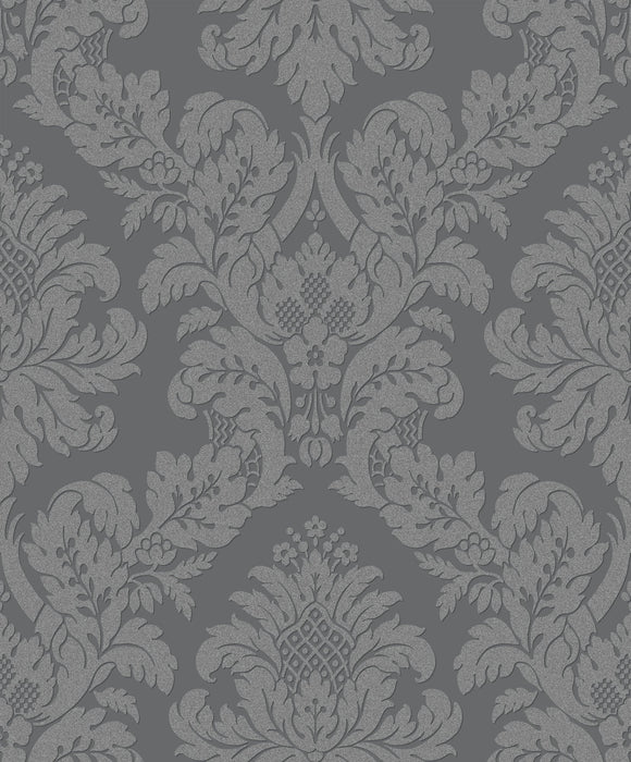 Seabrook Designs Classic Damask Charcoal Wallpaper Sample UK10435