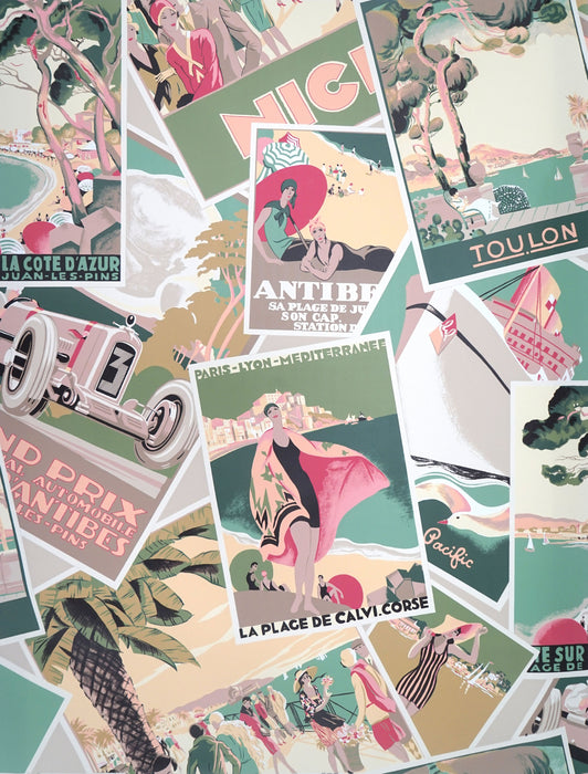 Grey Watkins Cote D''azur Ii Lime Green / Rose Wallpaper Sample WHF0130M0002