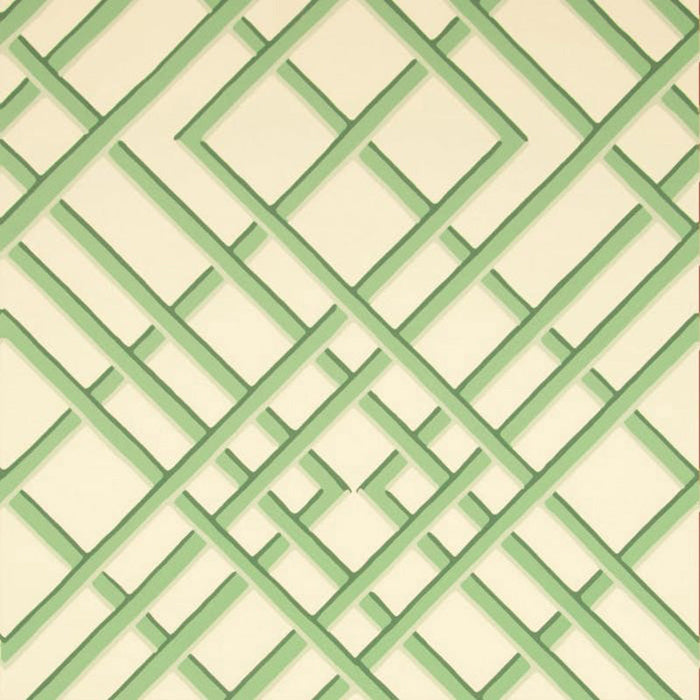 Brunschwig & Fils Treillage Sidewall Celadon On Off-White Wallpaper Sample BR-60100.04.0