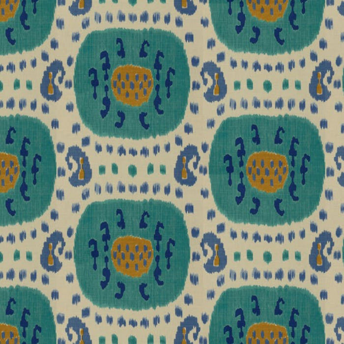 Brunschwig & Fils Samarkand Cotton And Linen Print Aqua/Blue Fabric Sample BR-71110.248.0