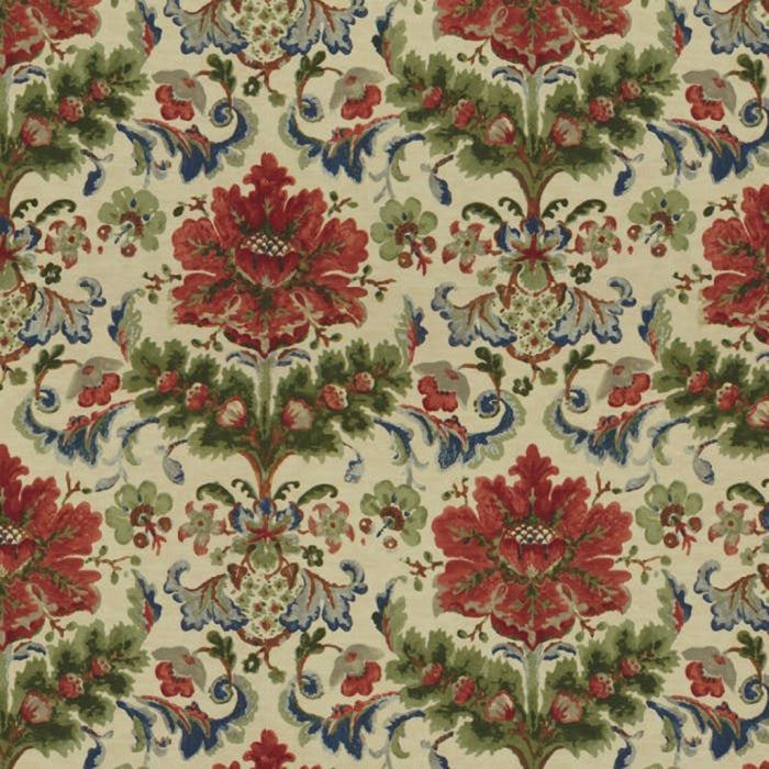 Brunschwig & Fils Windsor Damask Cotton & Linen Print Red On Ecru Fabric Sample BR-79574.010.0