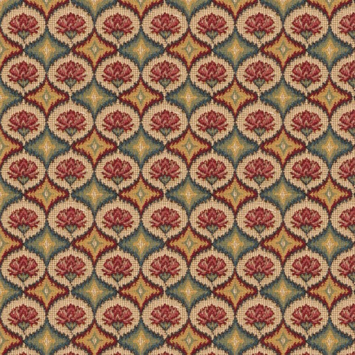 Brunschwig & Fils Fabienne Woven Tapestry Red Blue Fabric Sample BR-89438.M12.0
