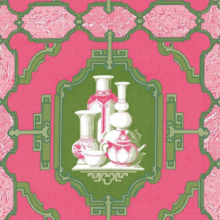 Gaston Y Daniela Porcelanas Frambuesa/Verde Wallpaper Sample GDW5445.001.0