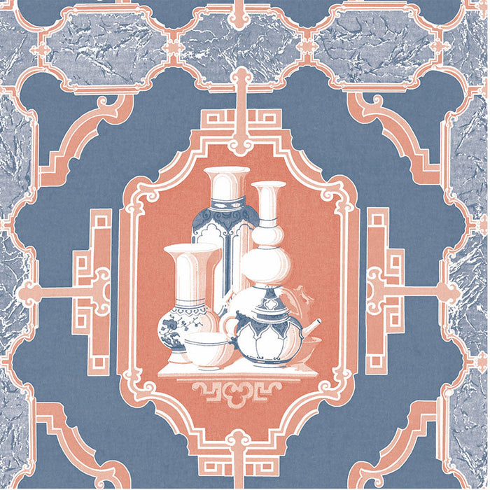 Gaston Y Daniela Porcelanas Azul/Rojo Wallpaper Sample GDW5445.004.0