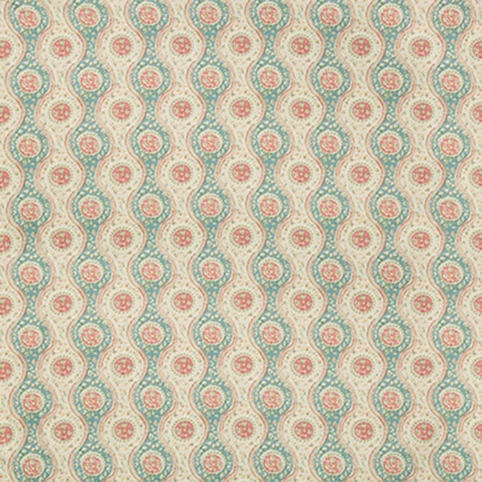 Brunschwig & Fils Nadari Print Teal/Rose Fabric Sample 8019129.137.0