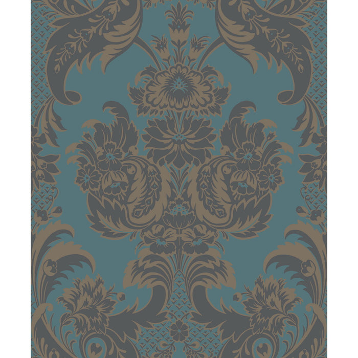 Cole & Son Wyndham Teal And Charcoal Wallpaper 94/3017.CS.0