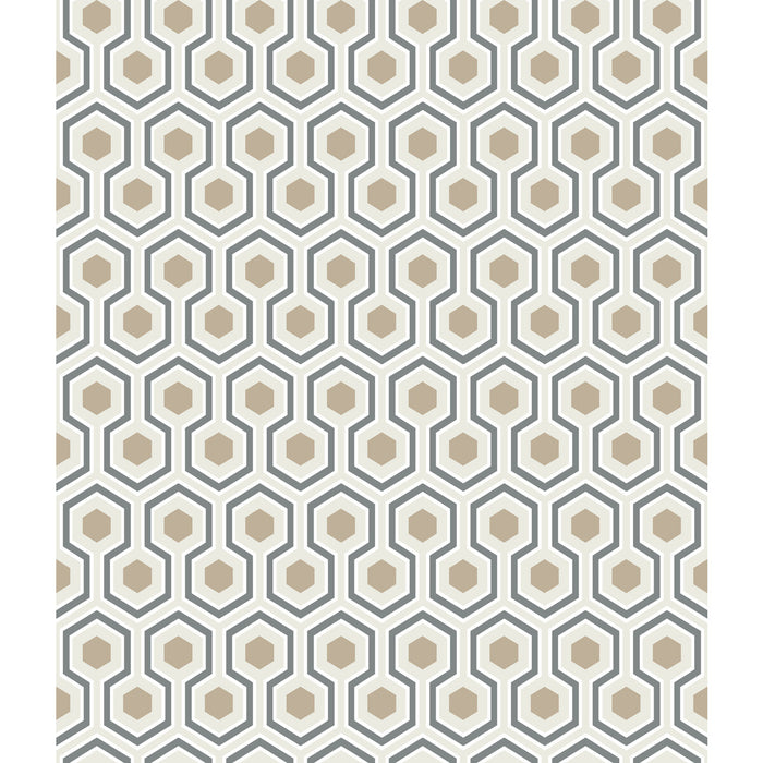 Cole & Son Hicks Hexagon Gilver/Wt/Bk Wallpaper 95/3016.CS.0